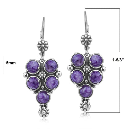 EXCLUSIVELY OURS! Sterling Silver Charoite Concha Cluster Lever Back Earrings
