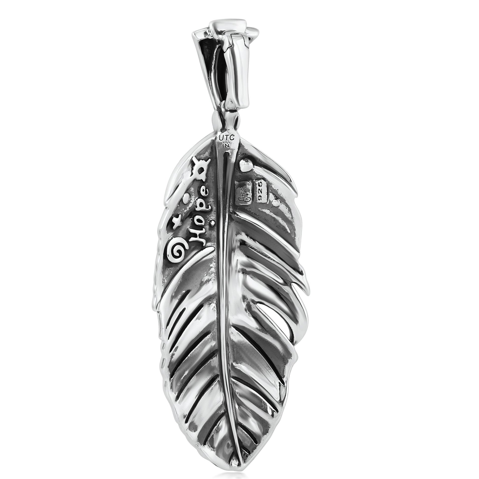 Sterling Silver Sleeping Beauty Turquoise Fritz Casuse Prayer Feather Pendant Enhancer