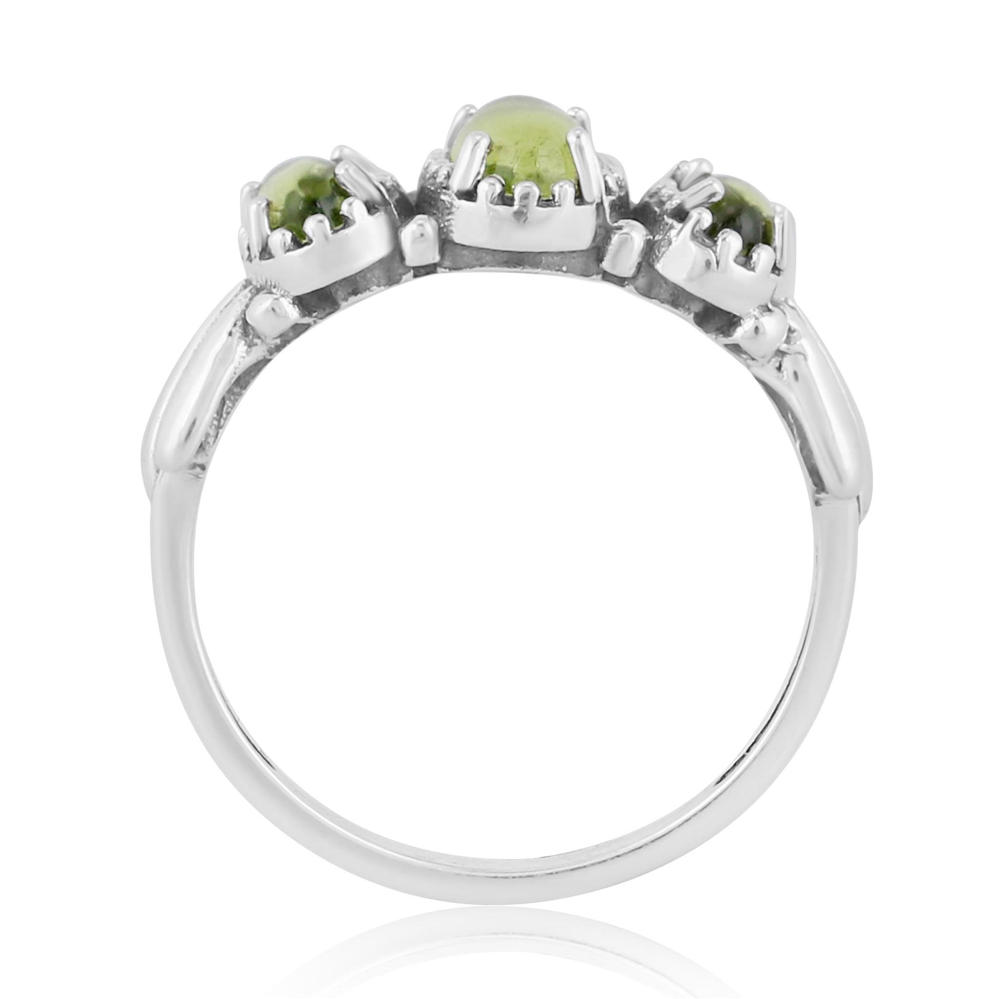 Sterling Silver Peridot 3-Stone Fan Ring