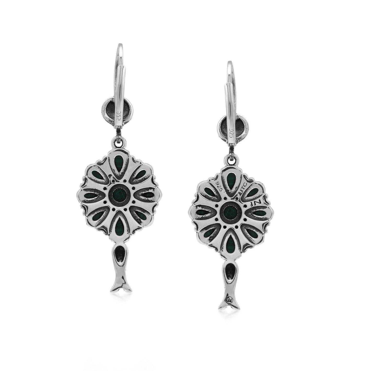  Sterling Silver Malachite Flower Cluster Squash Blossom Earrings