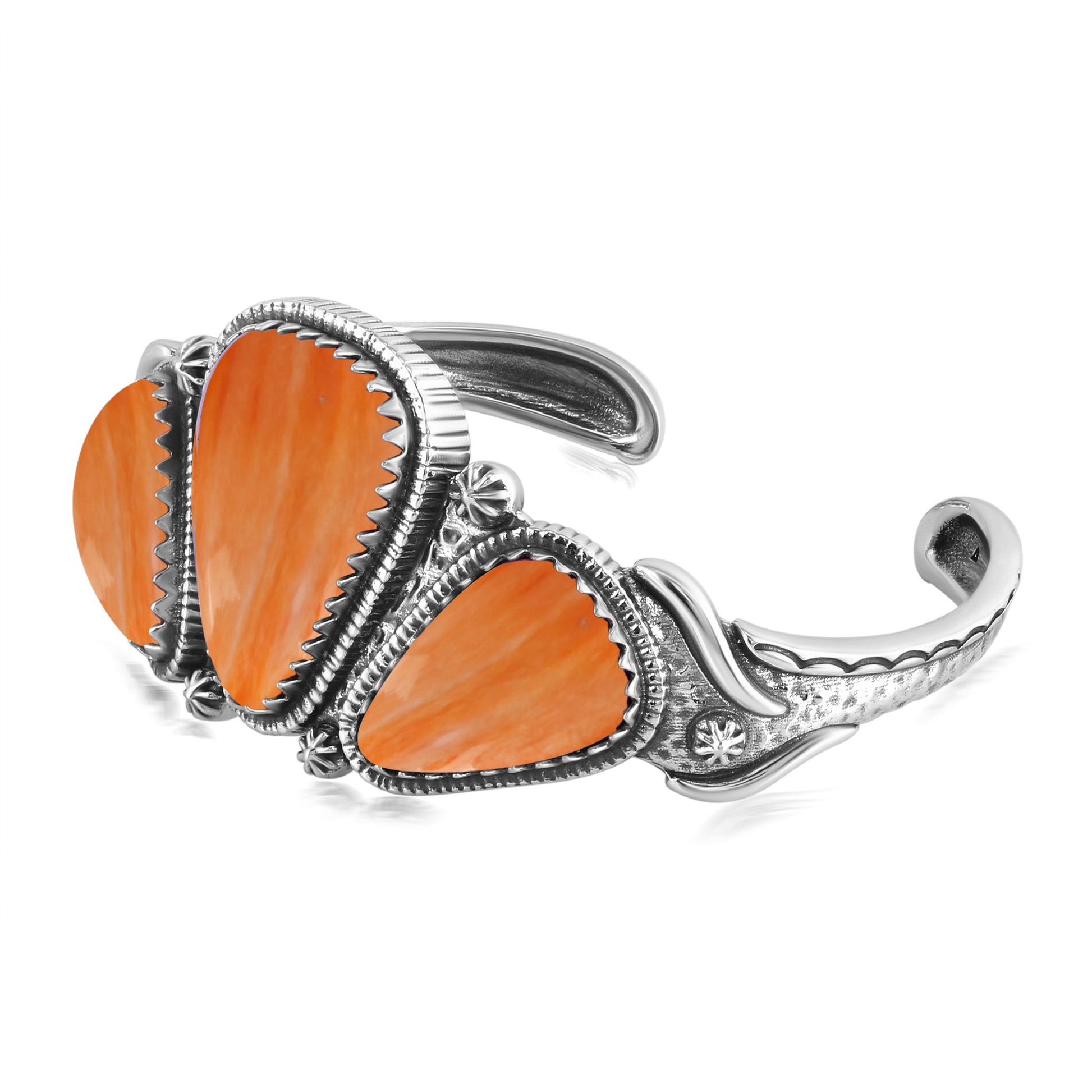 EXCLUSIVELY OURS! Sterling Silver Orange Spiny Oyster 3-Stone Triangle Cuff