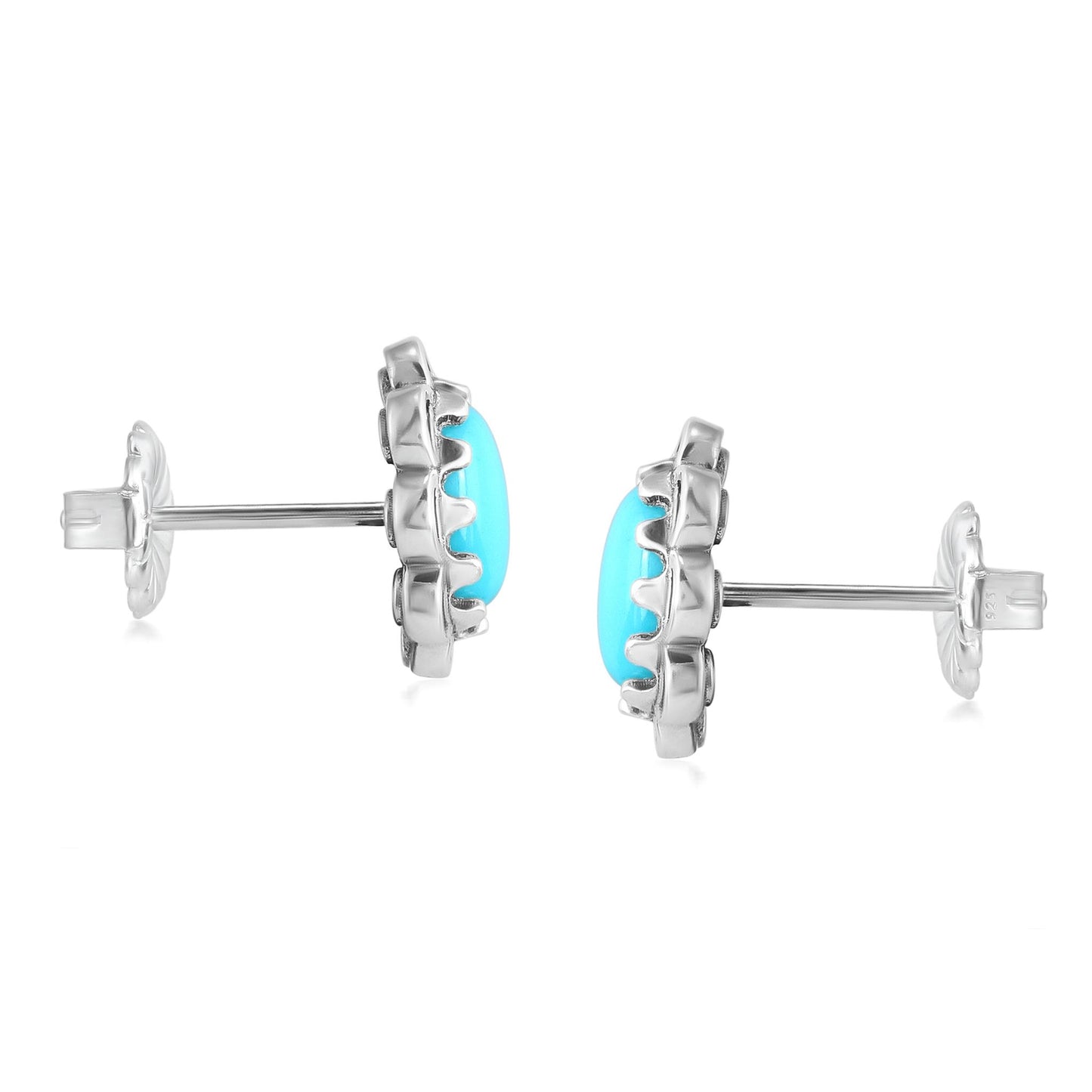 Sterling Silver Sleeping Beauty Turquoise Concha Flower Stud Earrings