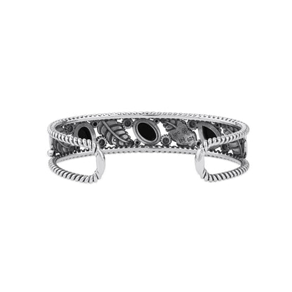  Sterling Silver Black Onyx Oval and Pear Leaf Cuff Bracelet