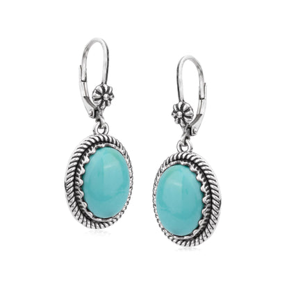 EXCLUSIVELY OURS! Sterling Silver Kingman Turquoise Oval Drop Lever Back Earrings