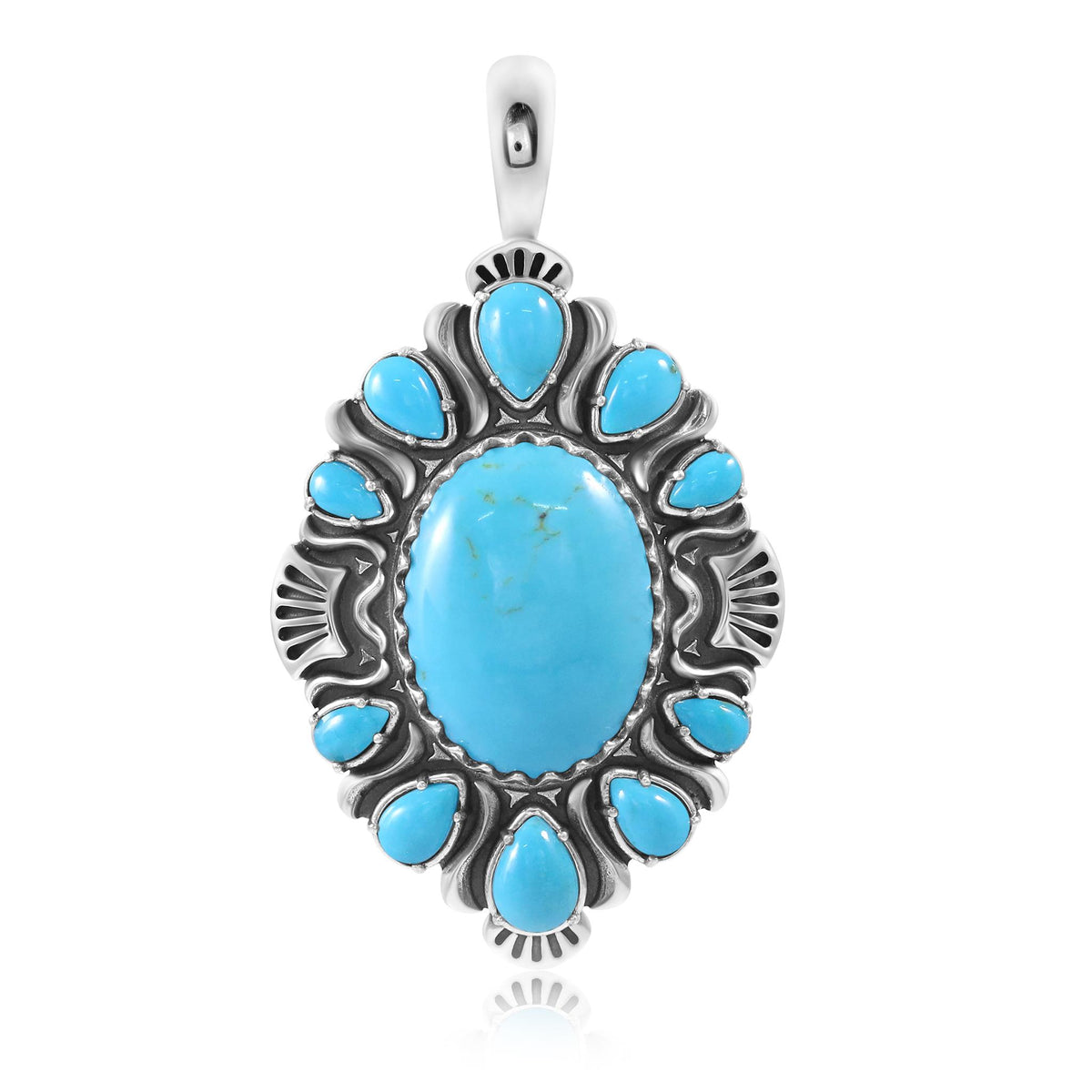 Sterling Silver Kingman Turquoise Oval and Pear-Cut Cluster Pendant Enhancer