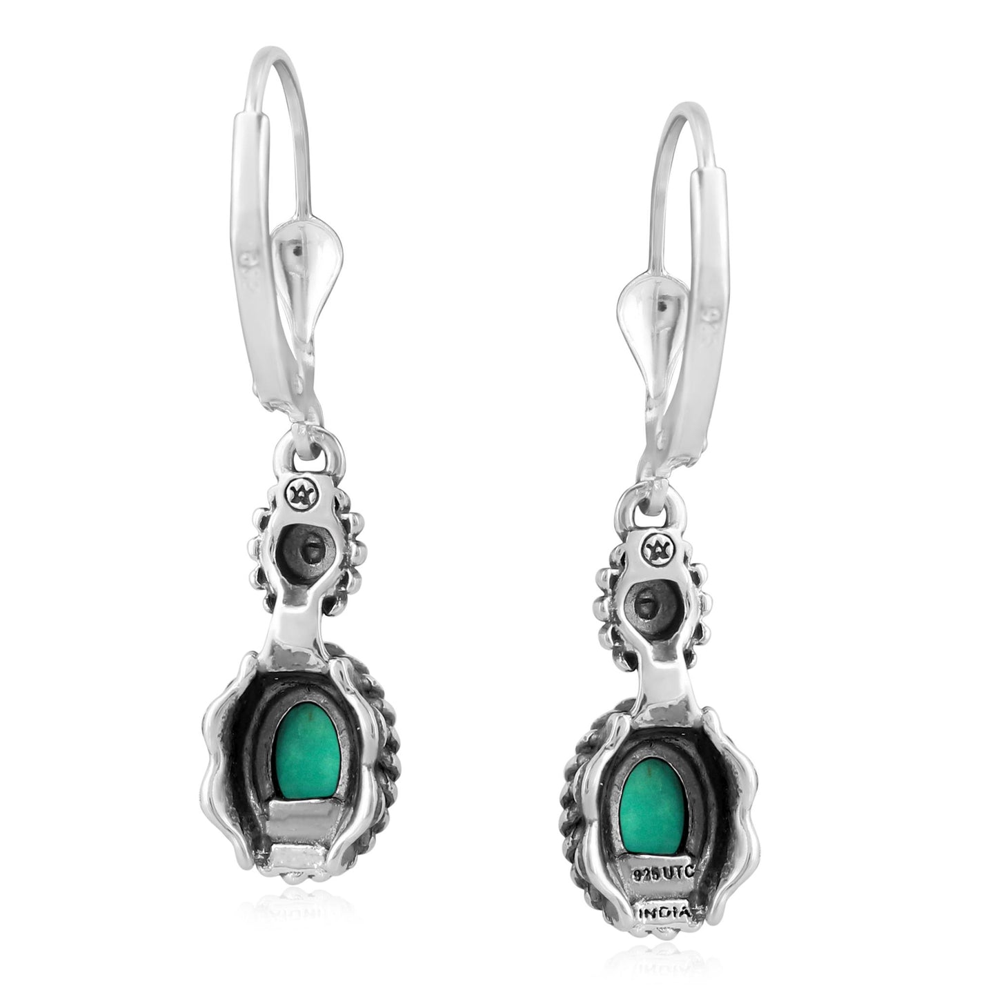 EXCLUSIVELY OURS! Sterling Silver Green Turquoise Floral and Rope Design Dangle Earrings