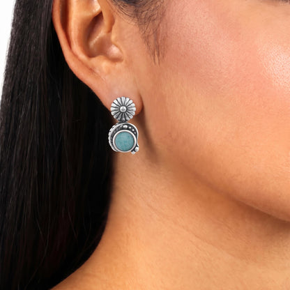 Sterling Silver Amazonite Leaf and Concha Gemstone Post Earrings