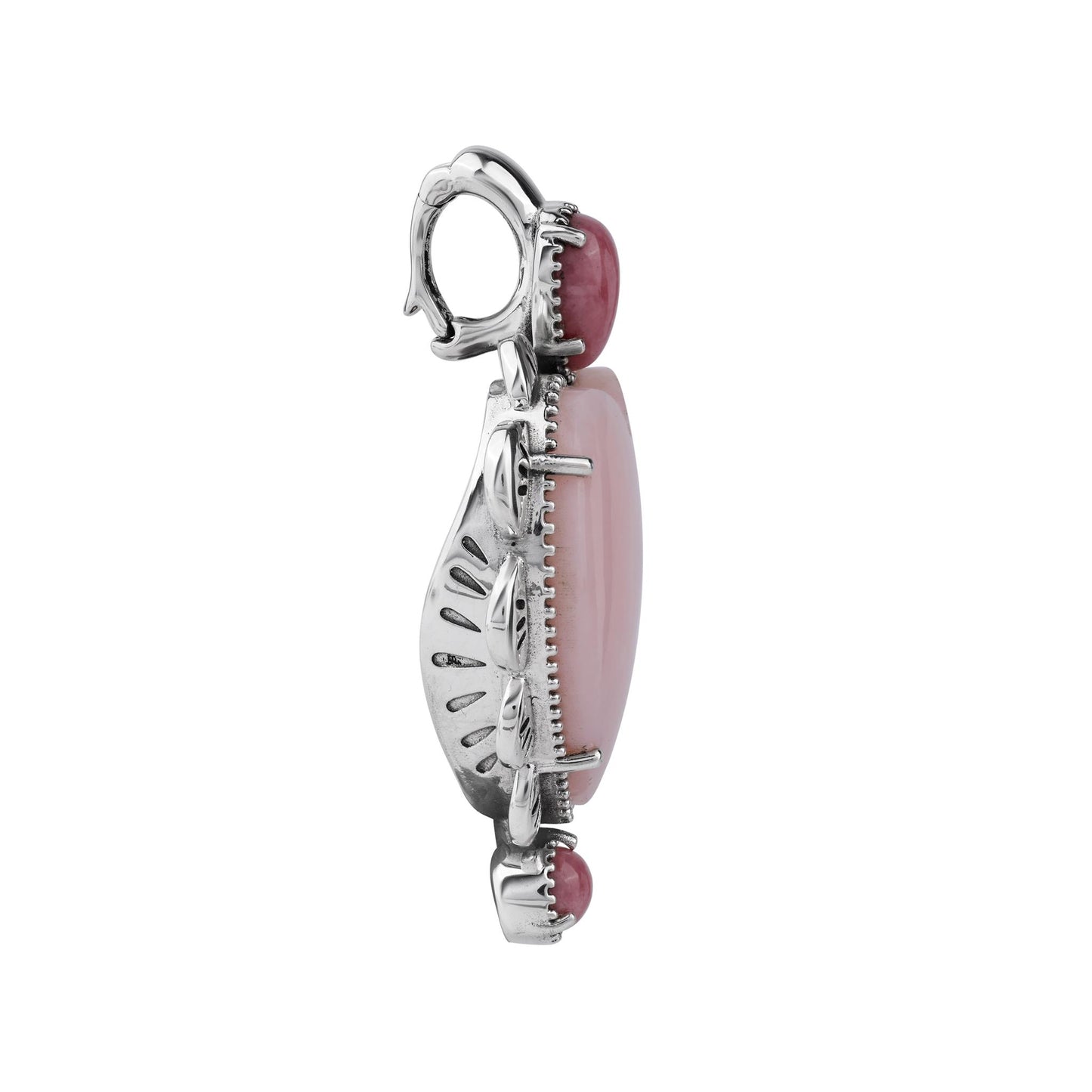 EXCLUSIVELY OURS! Sterling Silver Pink Opal and Rhodonite Large Heart Design Pendant Enhancer