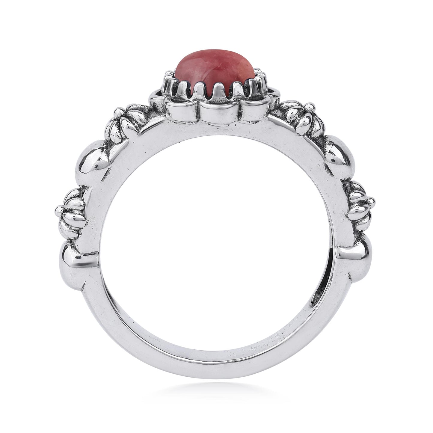  Sterling Silver Rhodonite Single Row Concha Flower Ring