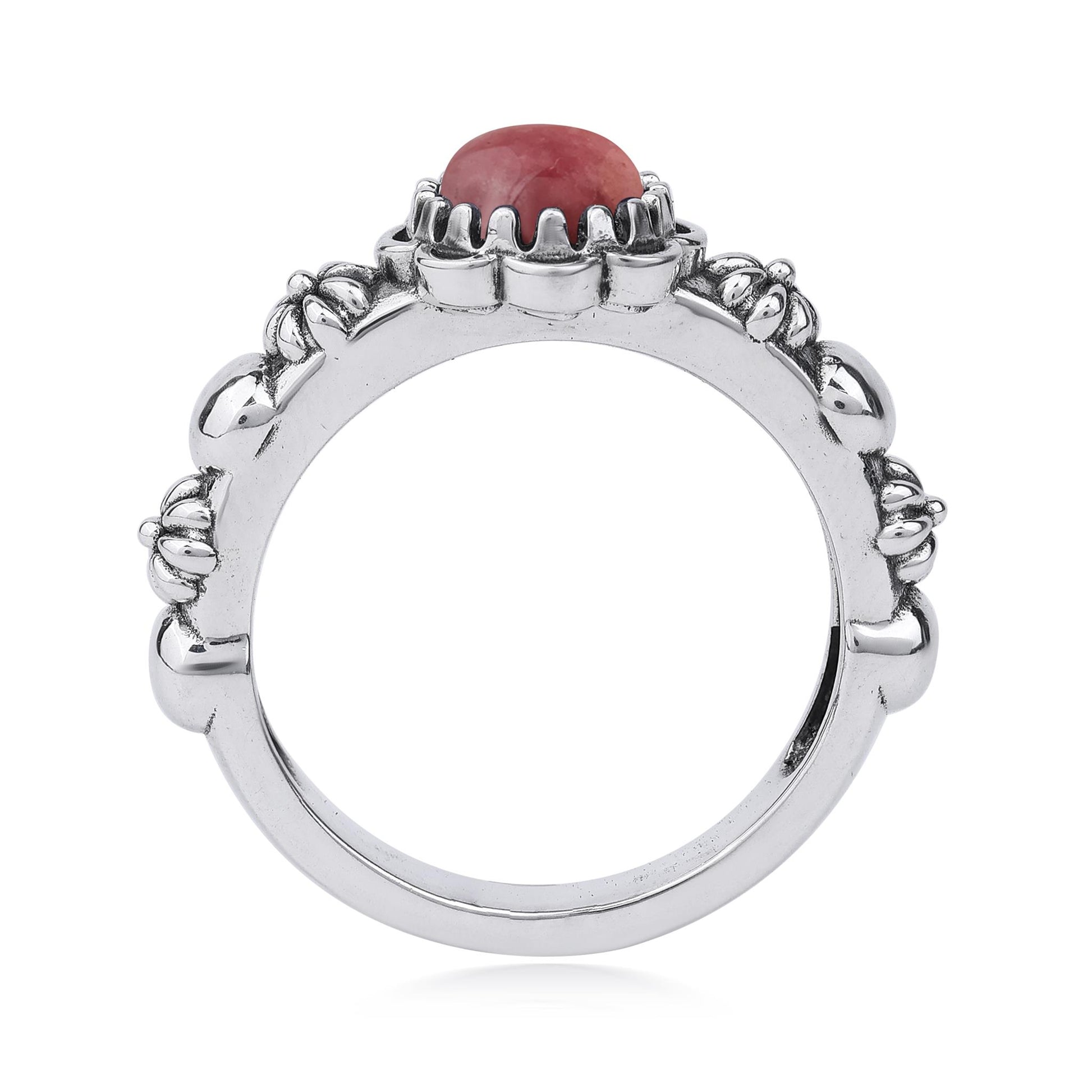  Sterling Silver Rhodonite Single Row Concha Flower Ring