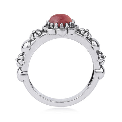  Sterling Silver Rhodonite Single Row Concha Flower Ring