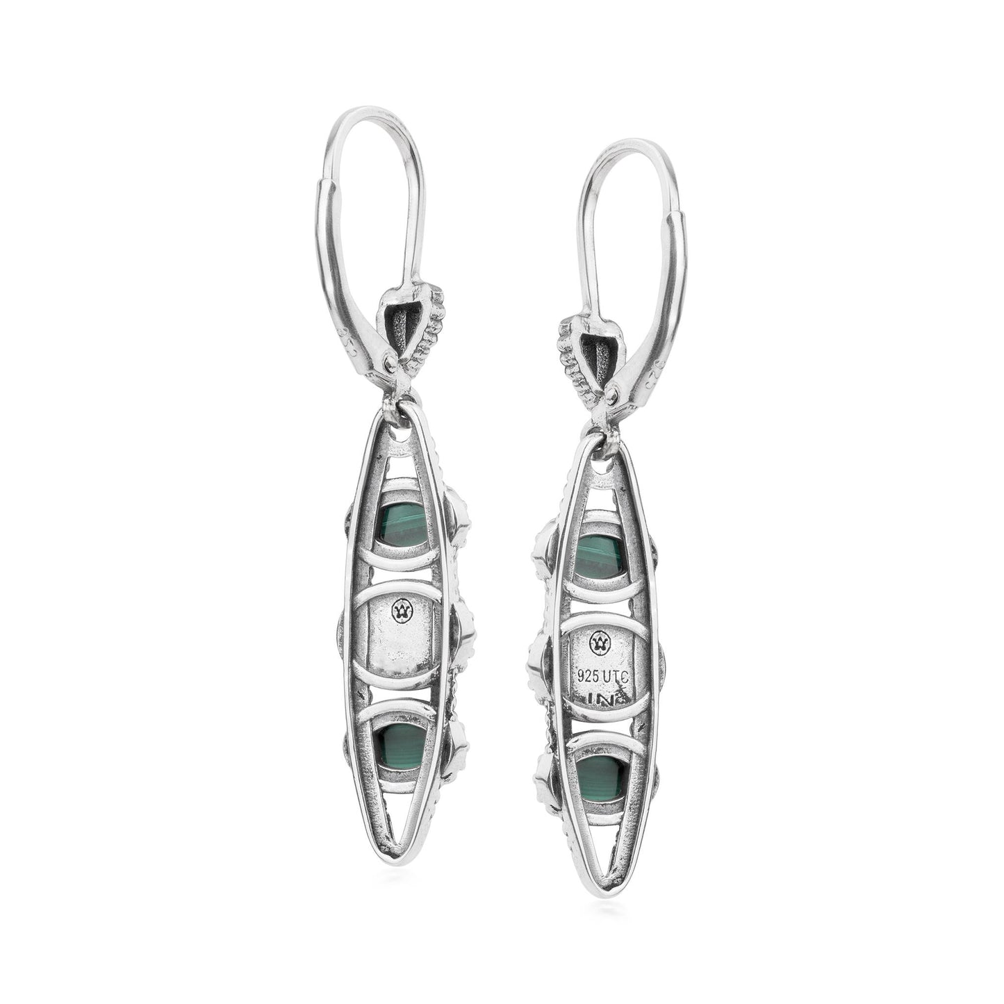 EXCLUSIVELY OURS! Sterling Silver Malachite Friendship Lever Back Dangle Earrings