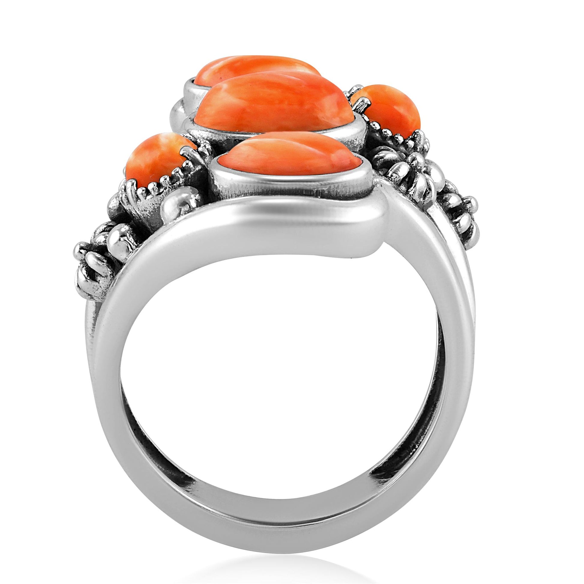 Sterling Silver Orange Spiny Oyster Freeform Bypass Ring