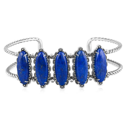 Sterling Silver Lapis 5-Stone Oval Cuff Bracelet