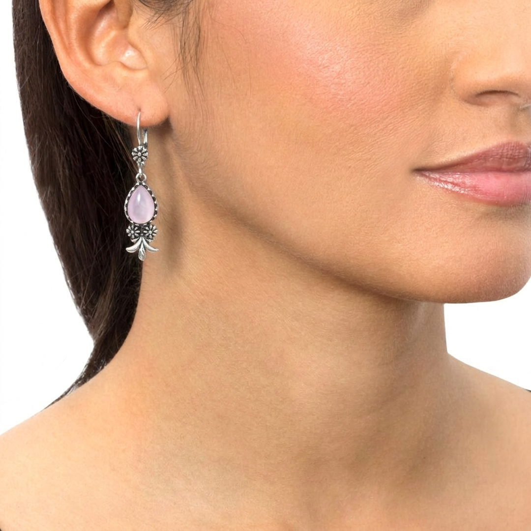  Sterling Silver White Mother of Pearl Teardrop Concha Squash Blossom Dangle Earrings