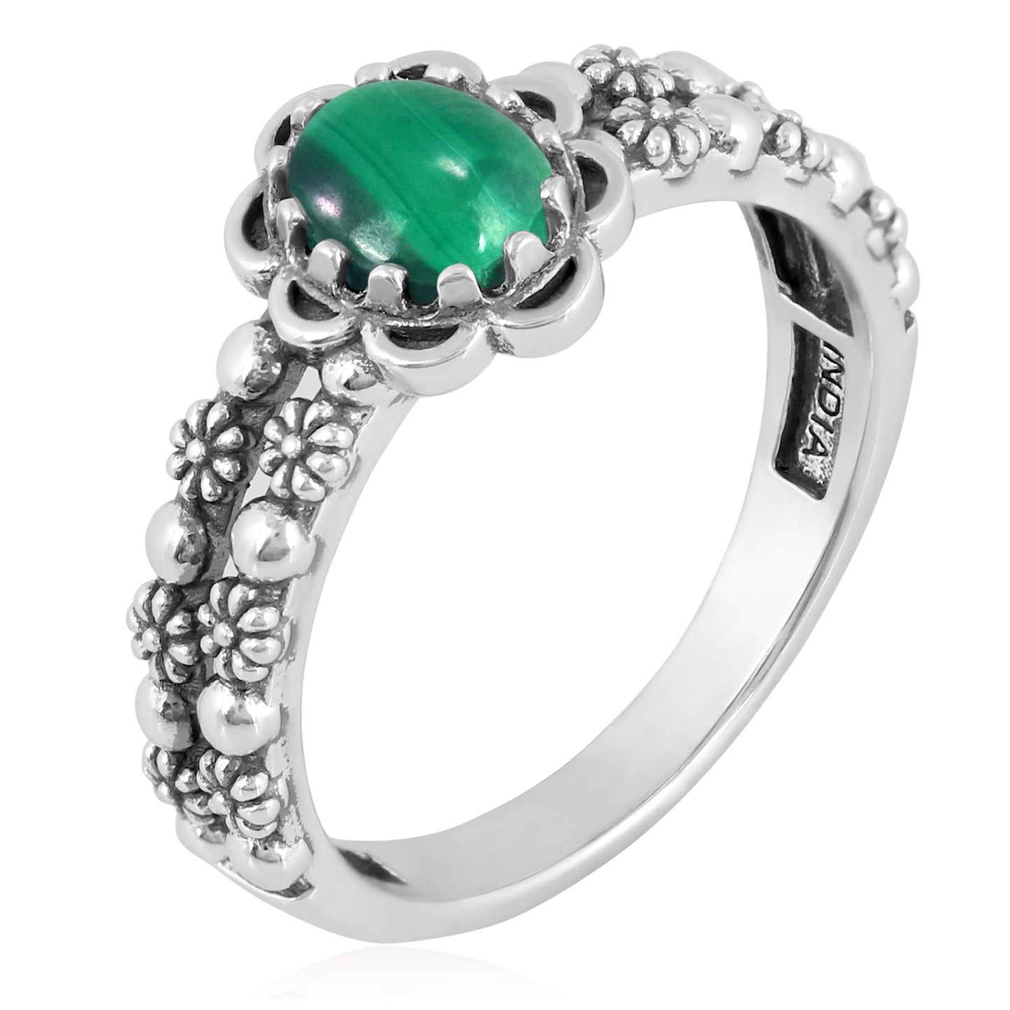 EXCLUSIVELY OURS! Sterling Silver Malachite Double Row Concha Flower Ring