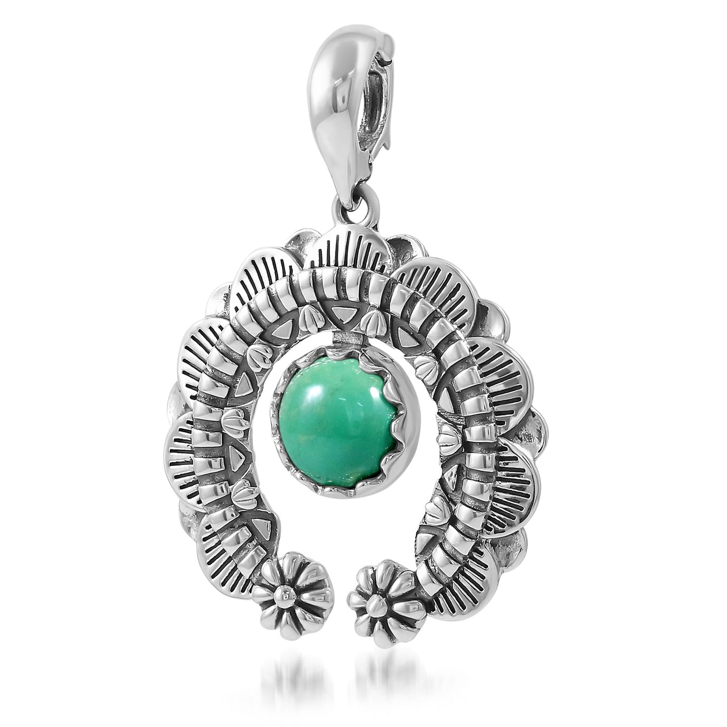 Sterling Silver Green Turquoise Round Cut Naja Pendant Enhancer