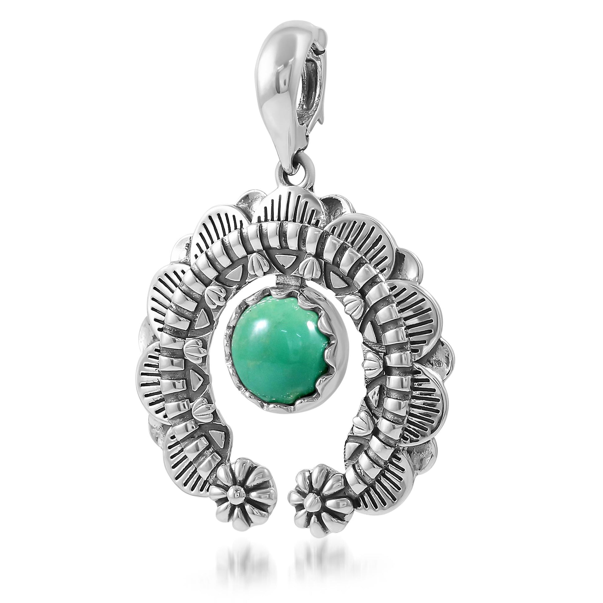 Sterling Silver Green Turquoise Round Cut Naja Pendant Enhancer
