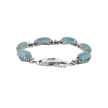 Sterling Silver Amazonite Marquise Cut Link Bracelet