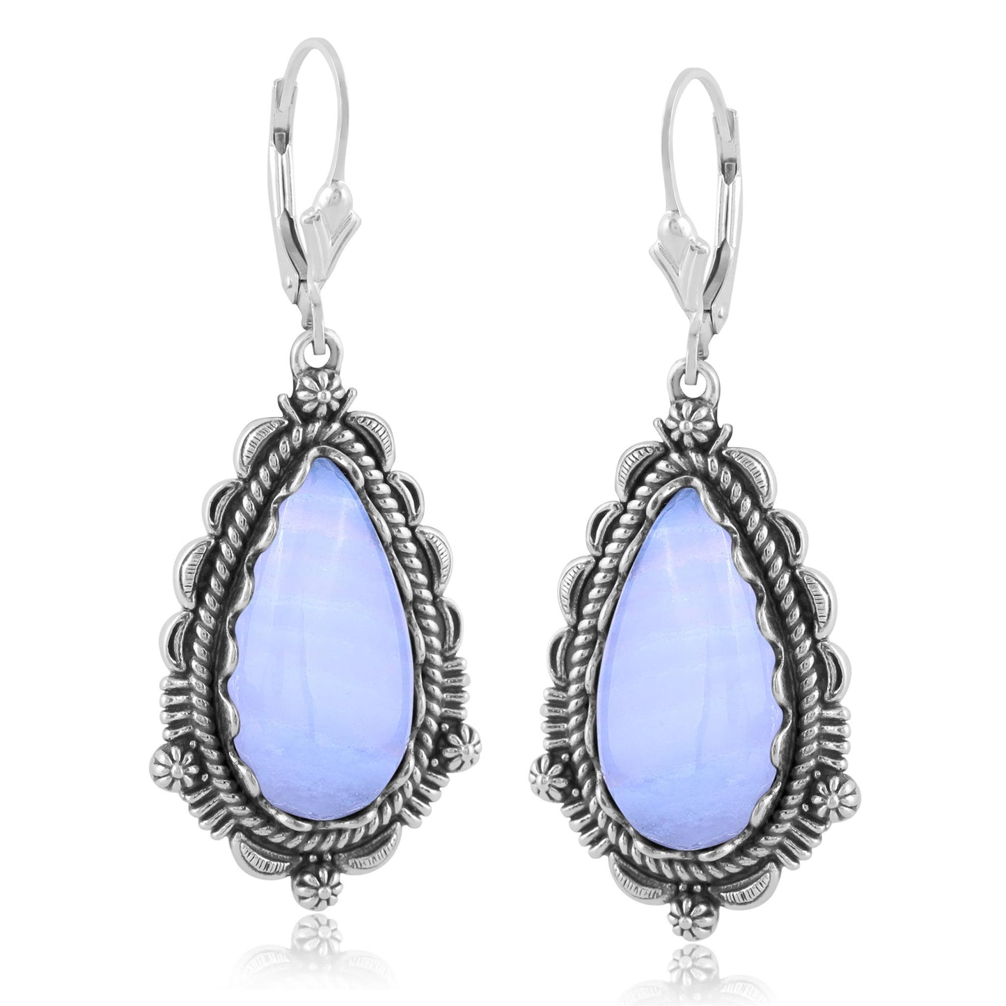 EXCLUSIVELY OURS! Sterling Silver Blue Lace Agate Pear-Shaped Dangle Earrings