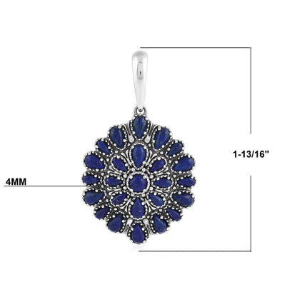 Sterling Silver Lapis Petit Point Round Pendant Enhancer