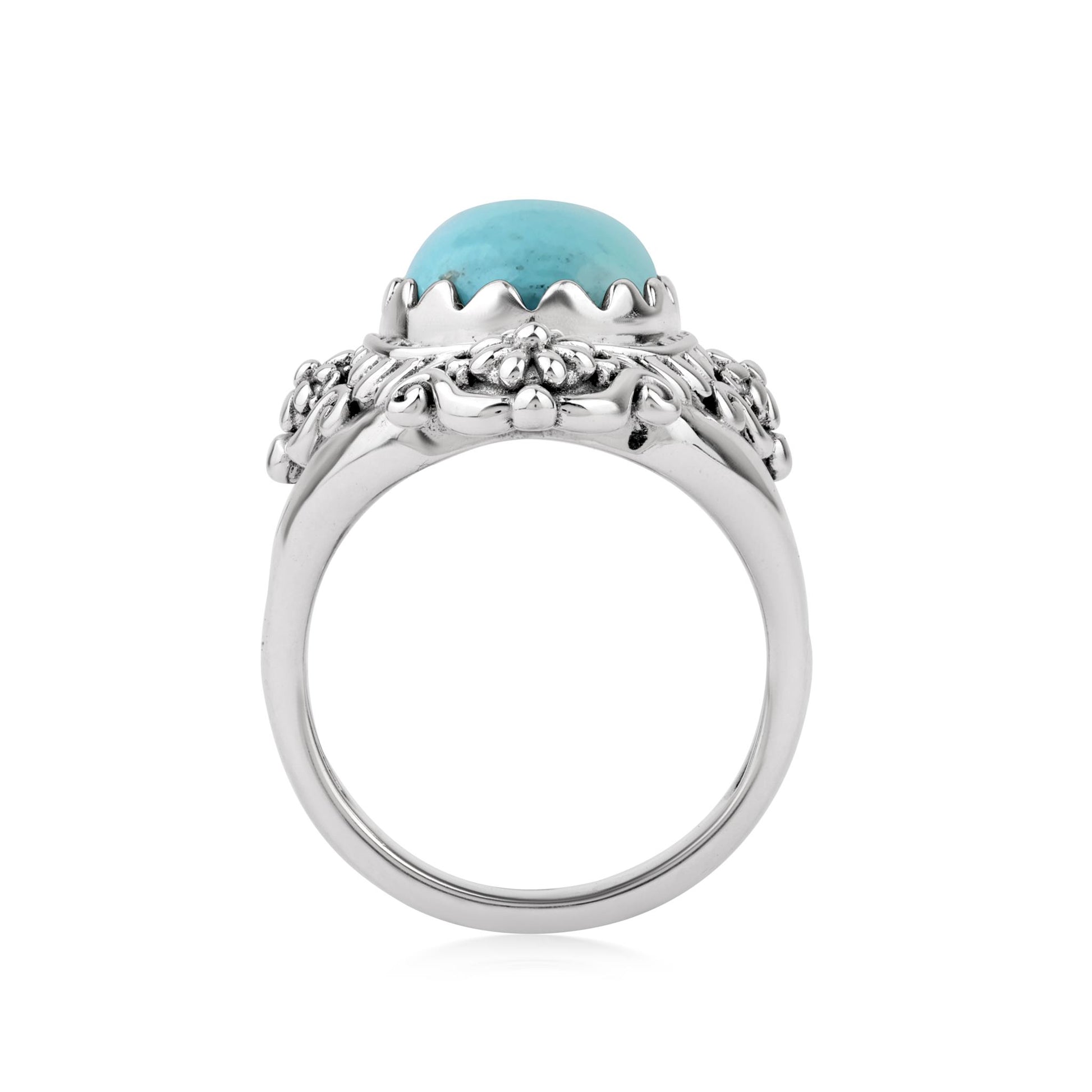  Sterling Silver Kingman Turquoise Oval Scalloped Concha Ring