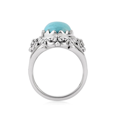  Sterling Silver Kingman Turquoise Oval Scalloped Concha Ring
