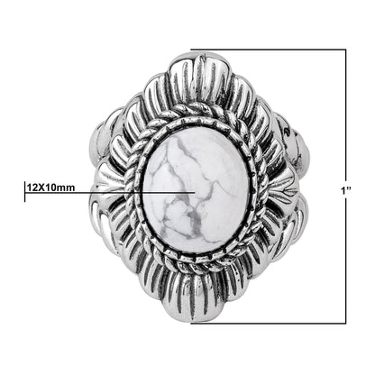 Sterling Silver White Howlite Oval-Cut Rope Scallop Design Ring