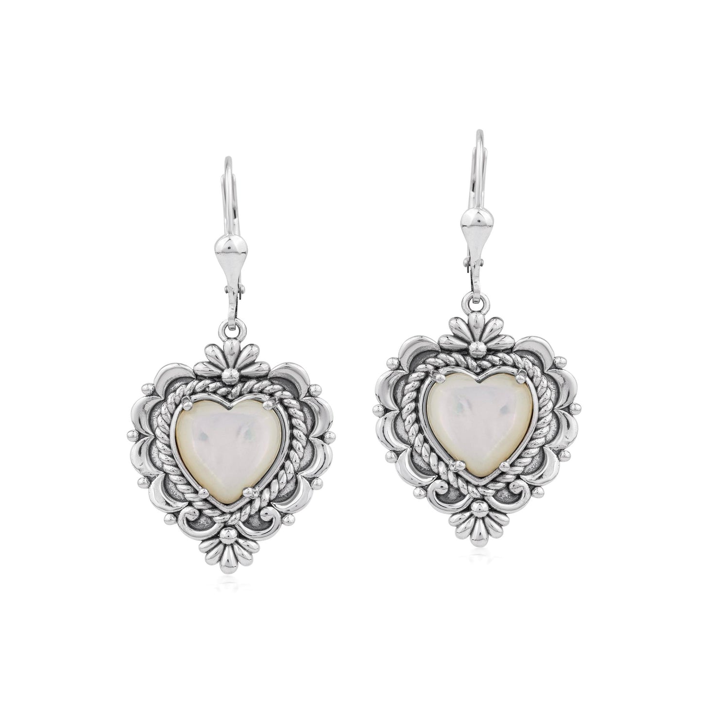 EXCLUSIVELY OURS! Sterling Silver White Mother of Pearl Heart Lever Back Earrings