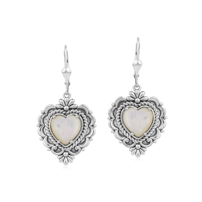 EXCLUSIVELY OURS! Sterling Silver White Mother of Pearl Heart Lever Back Earrings