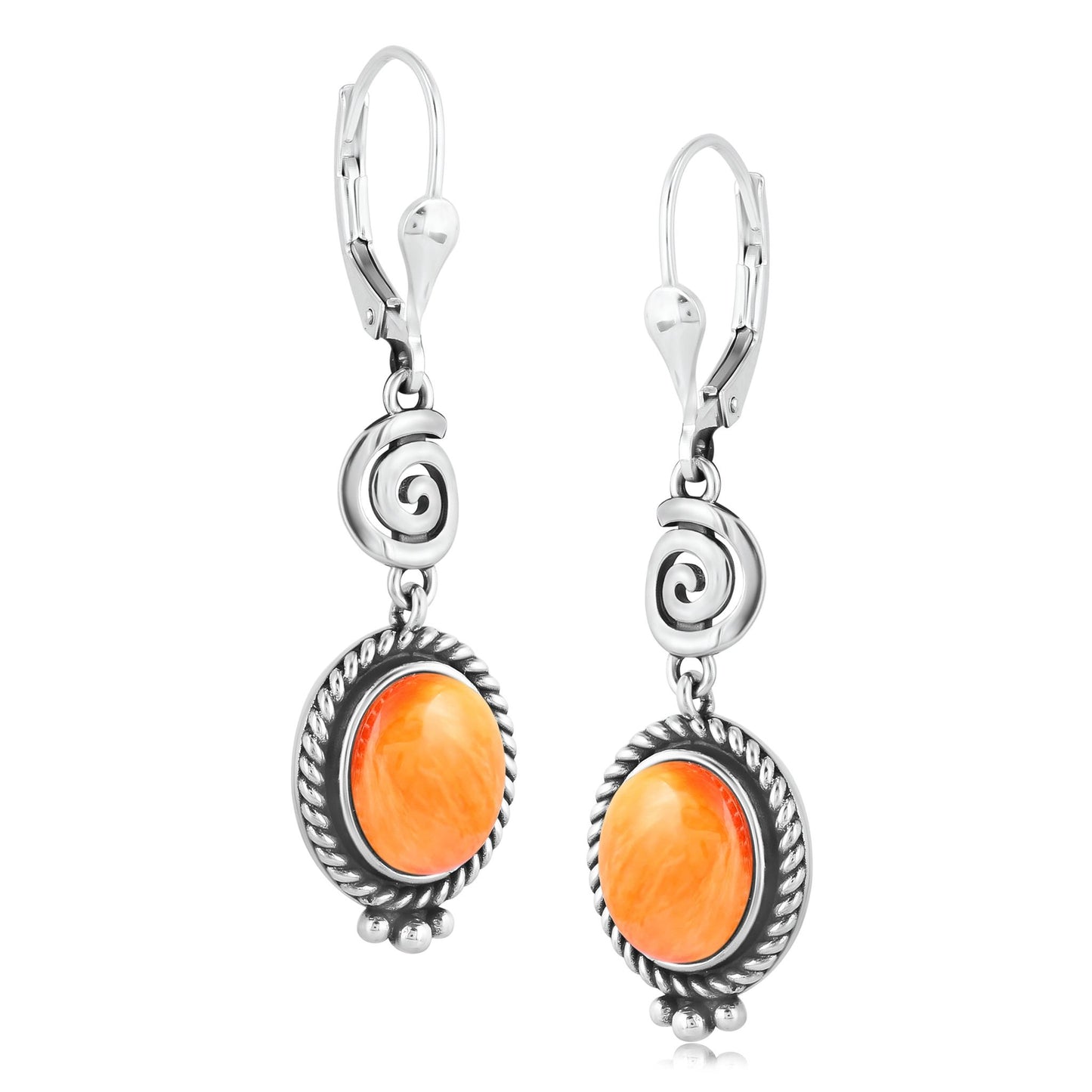 Sterling Silver Orange Spiny Oyster Life Spiral Drop and Dangle Earrings