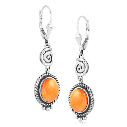 Sterling Silver Orange Spiny Oyster Life Spiral Drop and Dangle Earrings