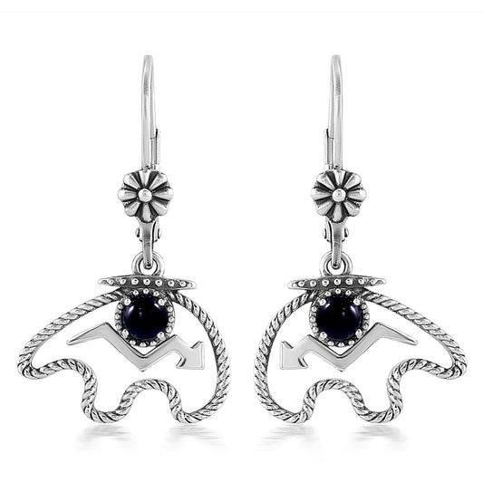 Sterling Silver Black Agate Bear Lever Back Earrings