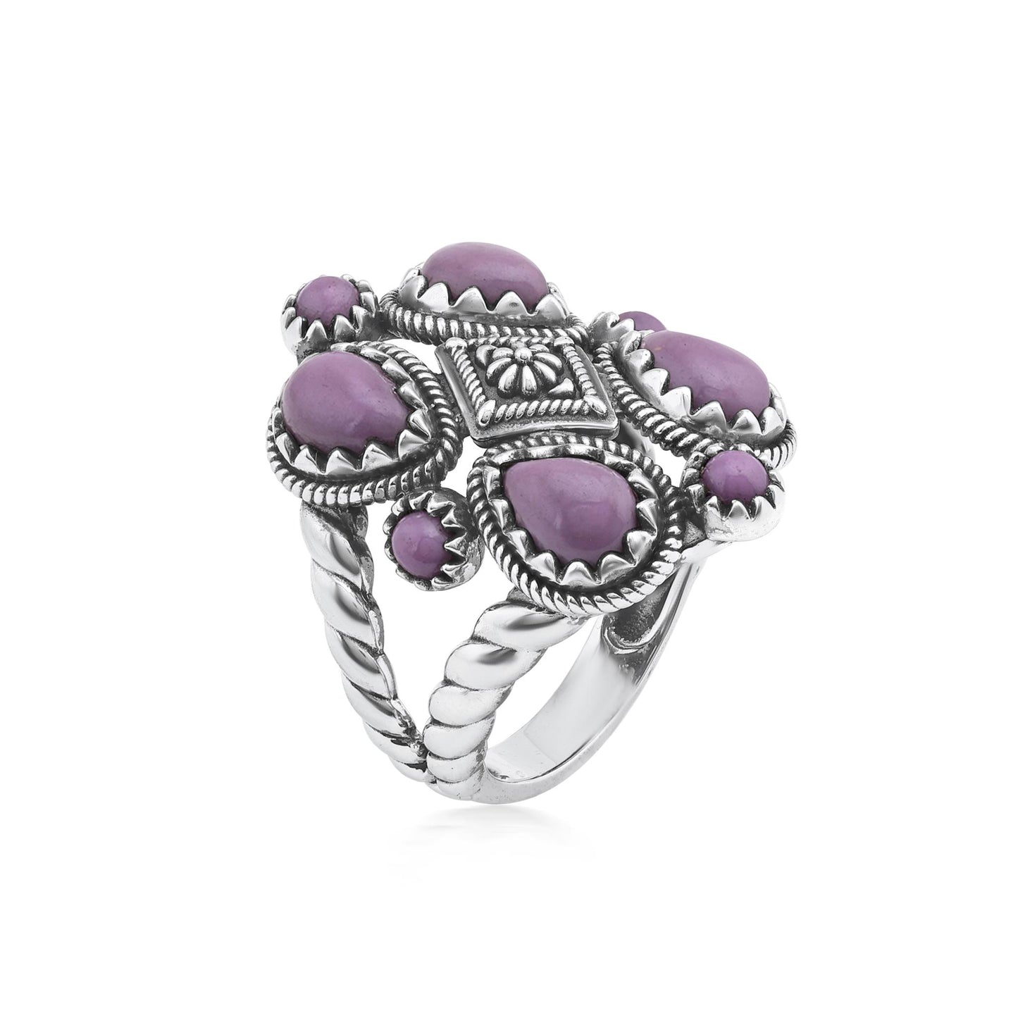 Sterling Silver Phosphosiderite 4 Pear and Round Cut Cluster Ring