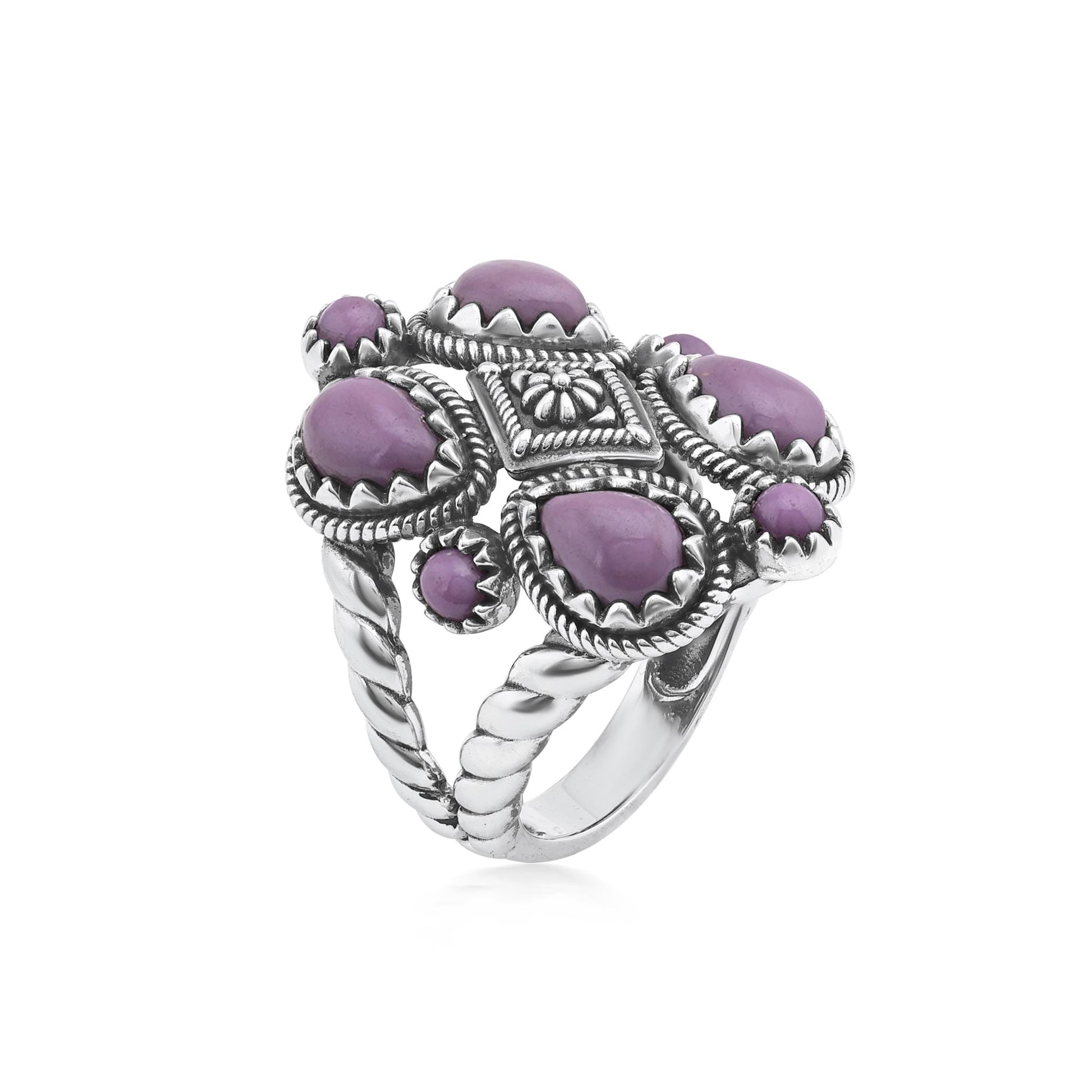 Sterling Silver Phosphosiderite 4 Pear and Round Cut Cluster Ring