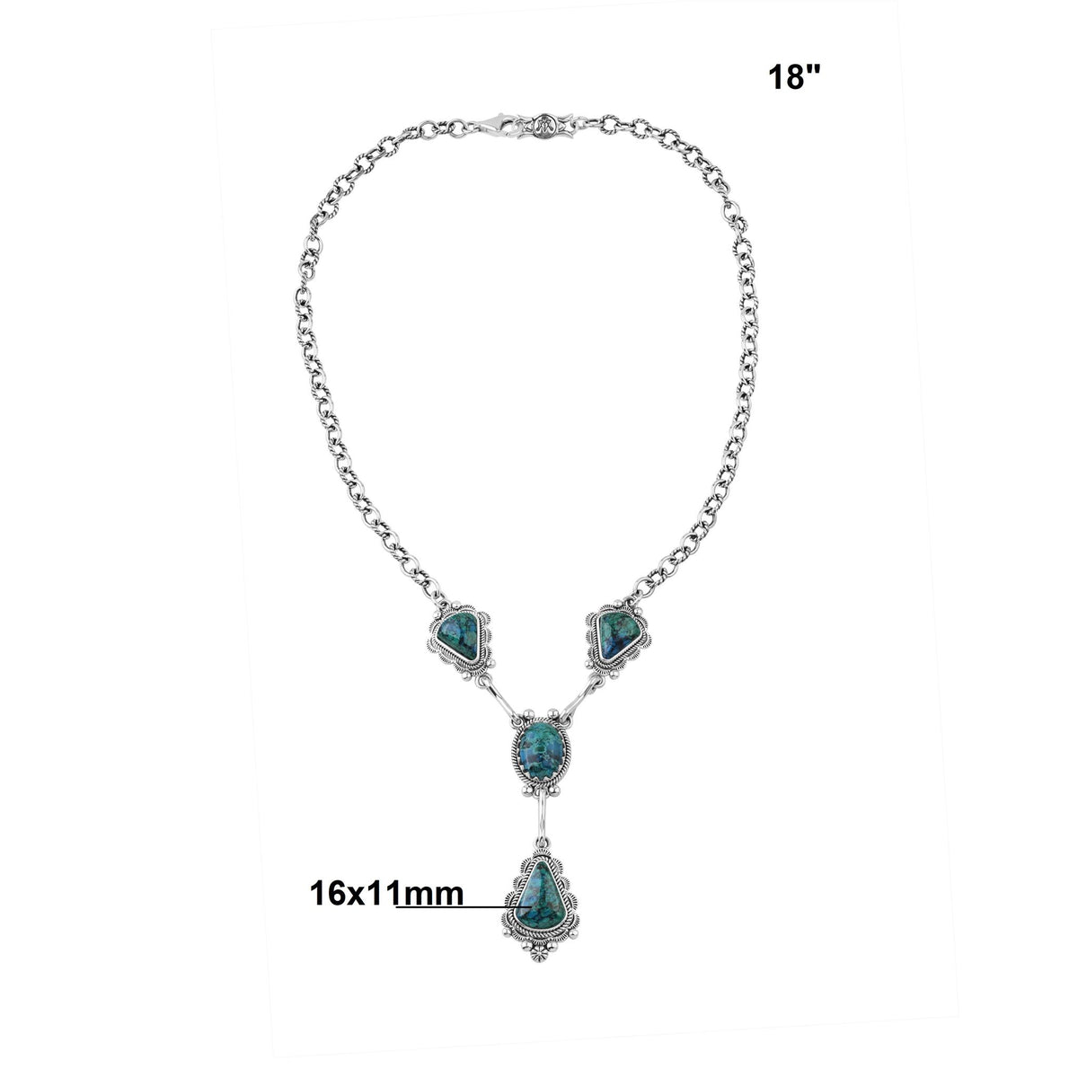 Sterling Silver Chrysocolla Four Gemstone Y-Necklace, 18 Inches