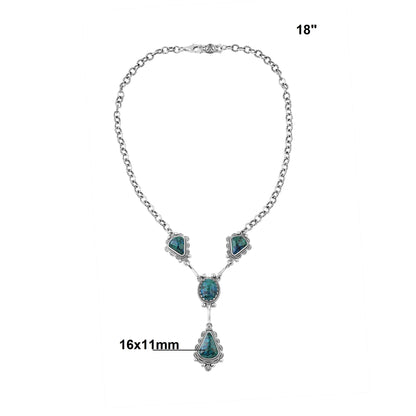 Sterling Silver Chrysocolla Four Gemstone Y-Necklace, 18 Inches