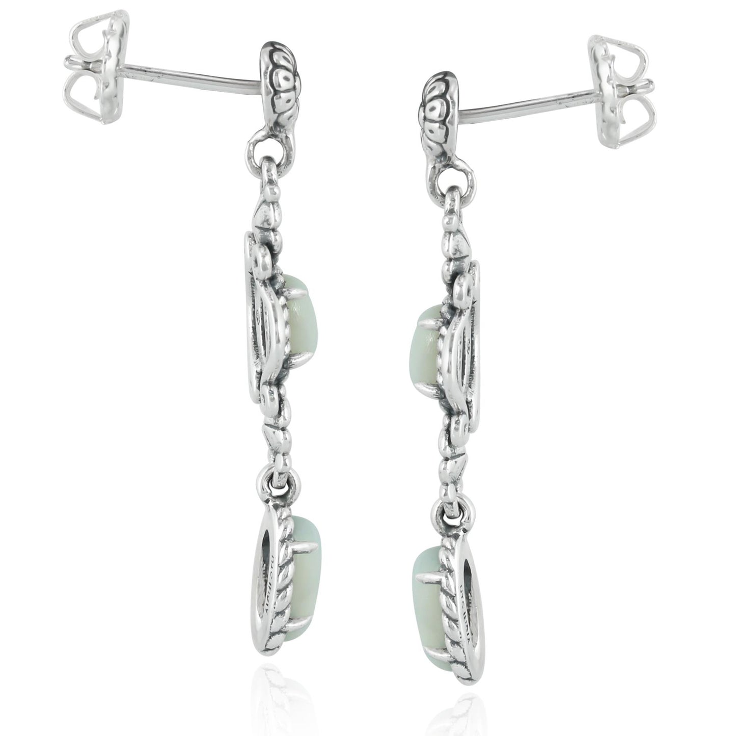 Sterling Silver White Mother of Pearl Gemstone Floral Dangle Earrings