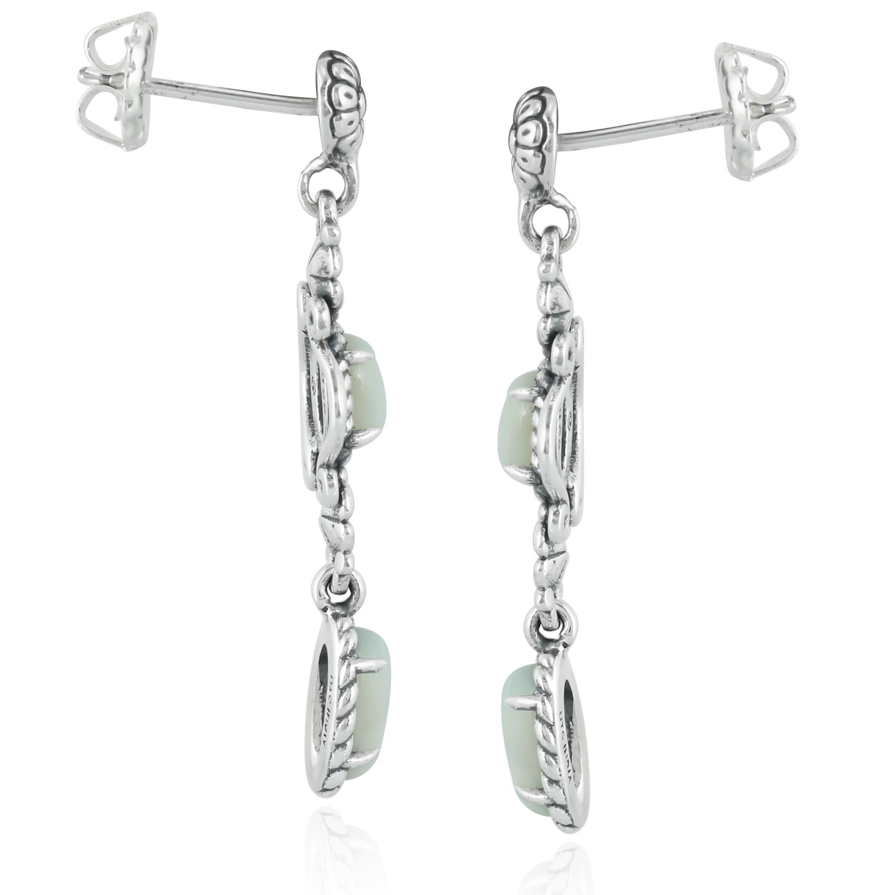 Sterling Silver White Mother of Pearl Gemstone Floral Dangle Earrings