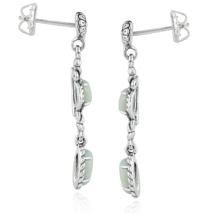 Sterling Silver White Mother of Pearl Gemstone Floral Dangle Earrings