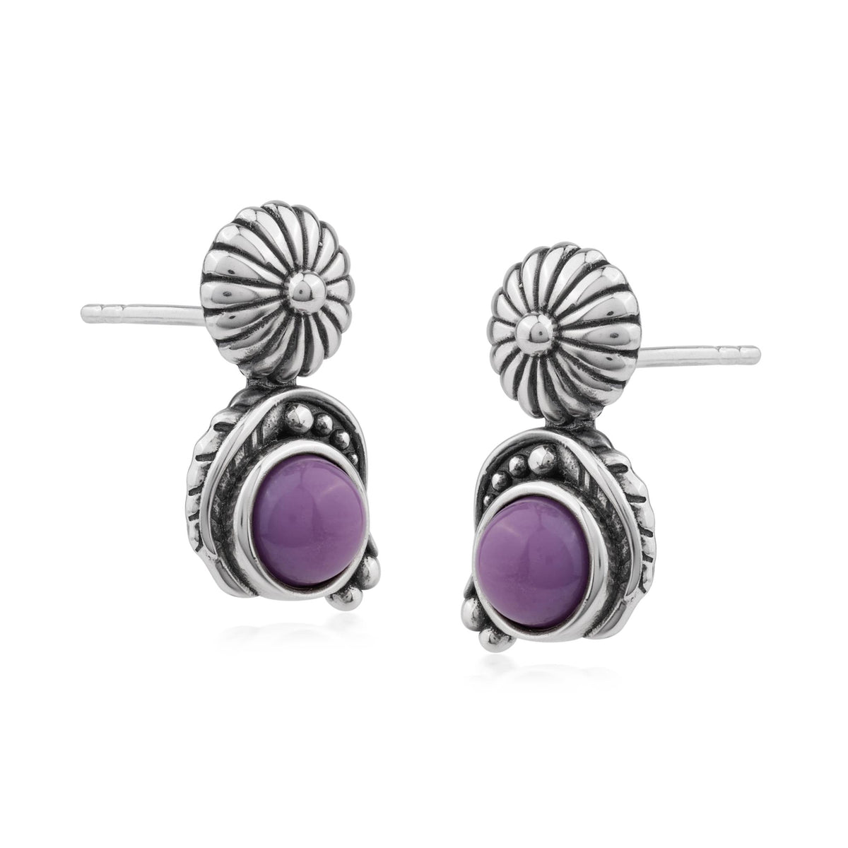 Sterling Silver Phosphosiderite Leaf and Concha Gemstone Post Earrings