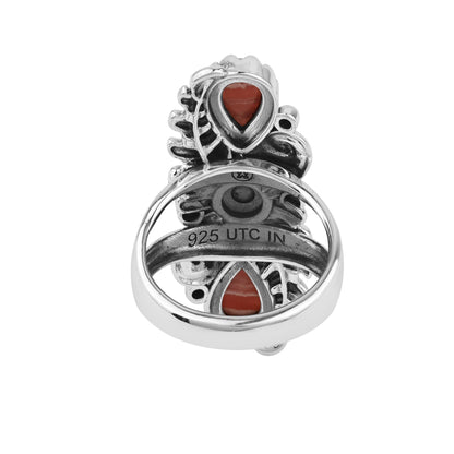  Sterling Silver Rhodochrosite Pear-Cut Leaf and Flower Ring 
