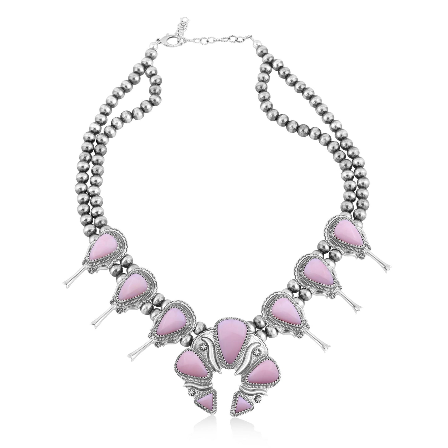 LIMITED EDITION! Sterling Silver Pink Opal Large Naja Squash Blossom Necklace