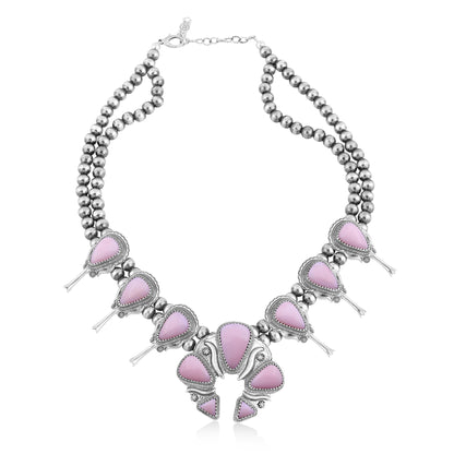 LIMITED EDITION! Sterling Silver Pink Opal Large Naja Squash Blossom Necklace