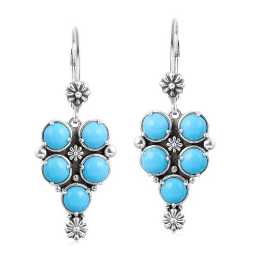 EXCLUSIVELY OURS! Sterling Silver Sleeping Beauty Turquoise Concha Cluster Lever Back Earrings