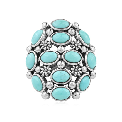 Sterling Silver Kingman Turquoise Oval 12-Stone Cluster Ring