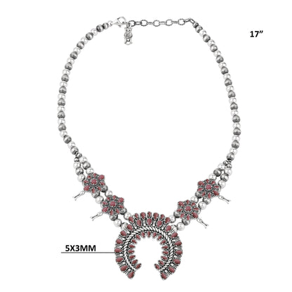  Sterling Silver Rhodonite Petit Point Naja Squash Blossom Necklace