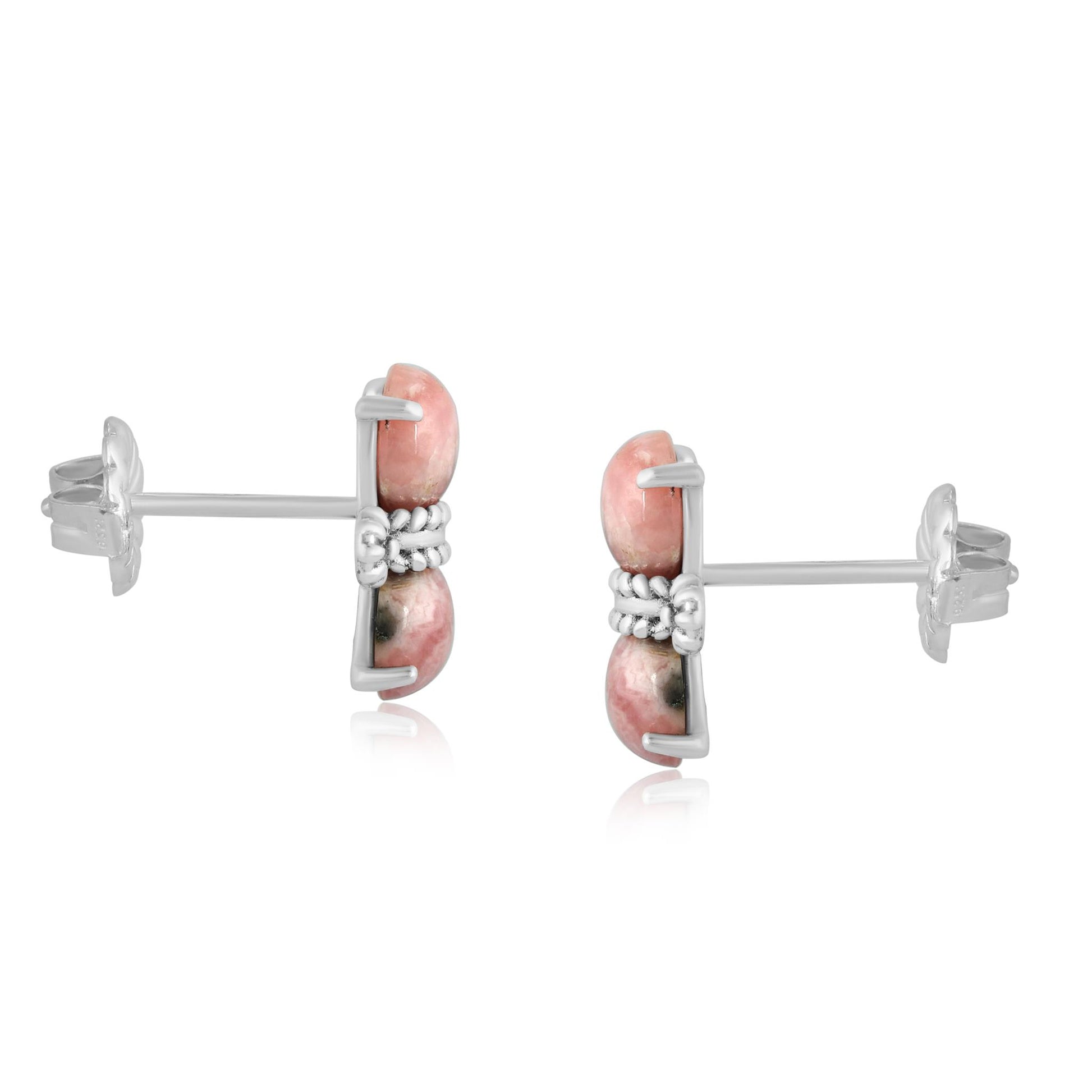 Sterling Silver Round Rhodochrosite Concha Stud Earrings 