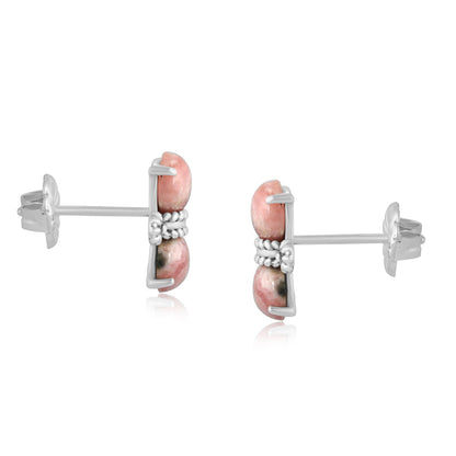 Sterling Silver Round Rhodochrosite Concha Stud Earrings 
