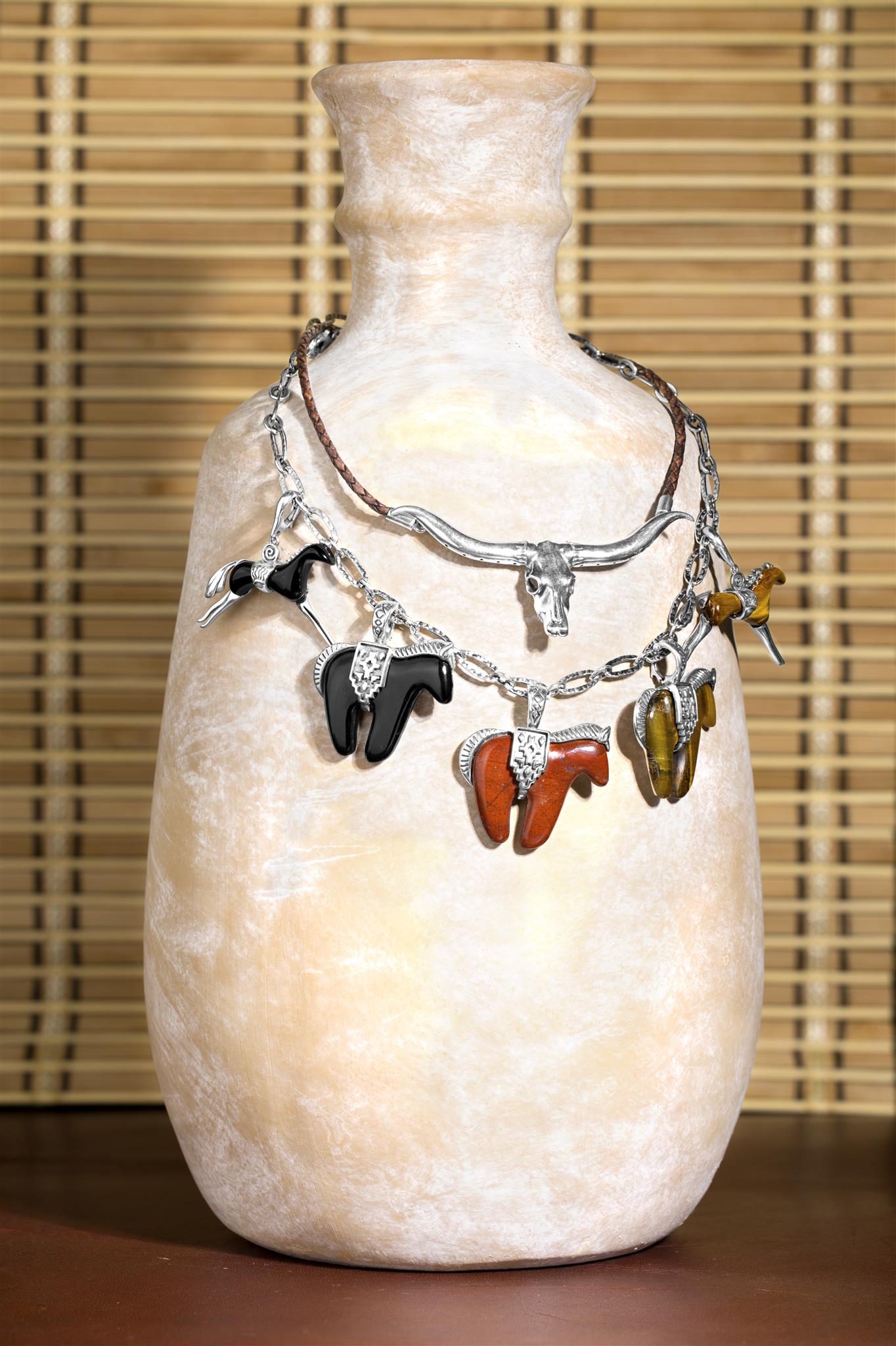 Southwestern Tiger's Eye Running Horse Pendant Enhancer with Sterling Silver Accents